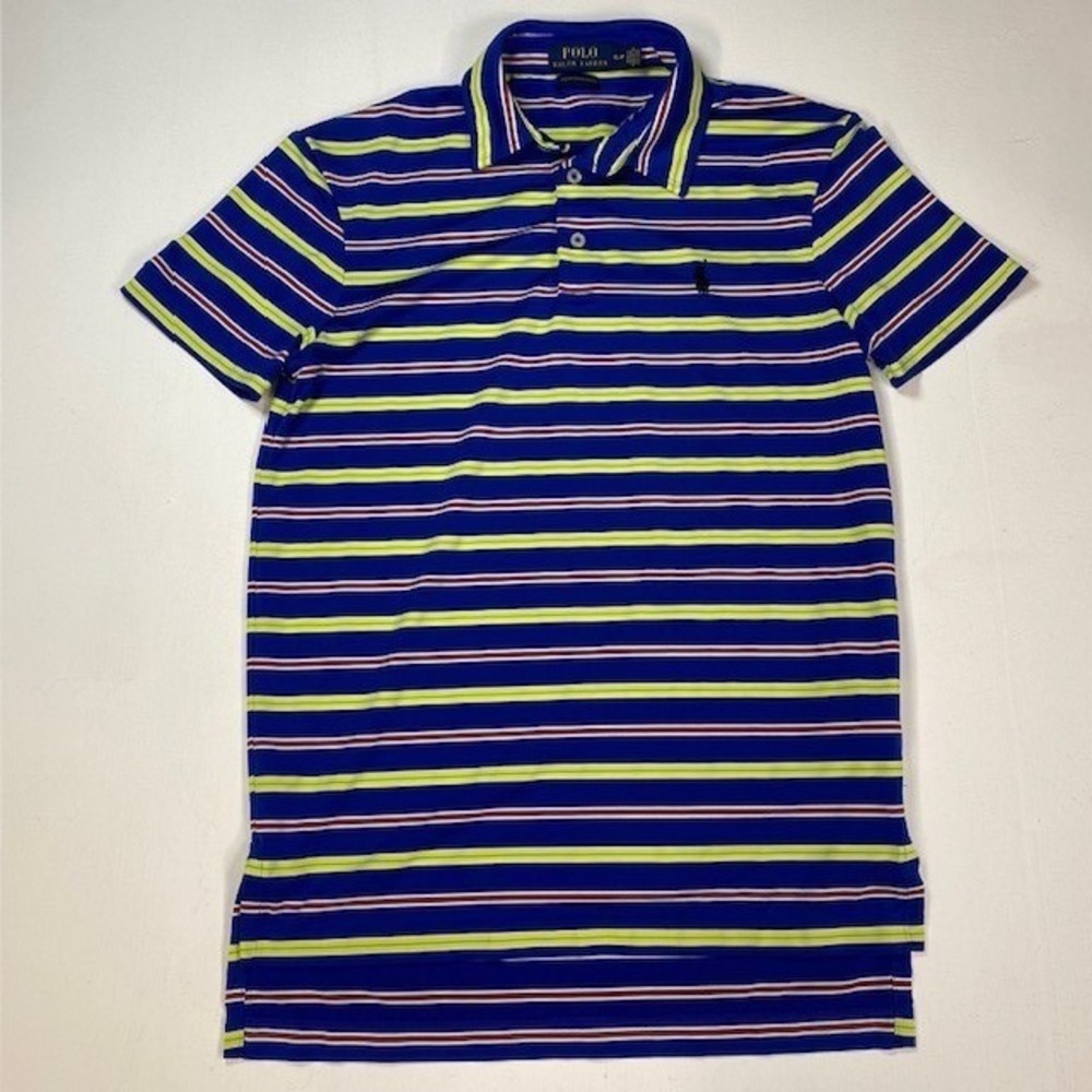 Polo Ralph Lauren Performance Mens Small Blue Striped Short Sleeve Polo Shirt